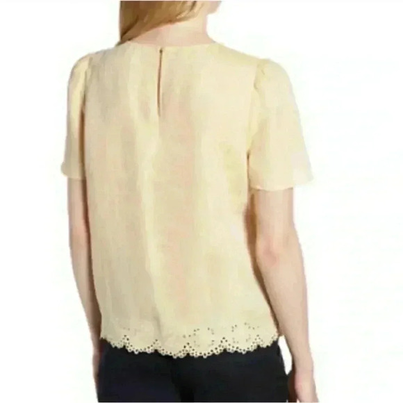 Nordstrom Signature Linen Top Yellow Eyelet Embroidered Top Blouse Large - Picture 4 of 8